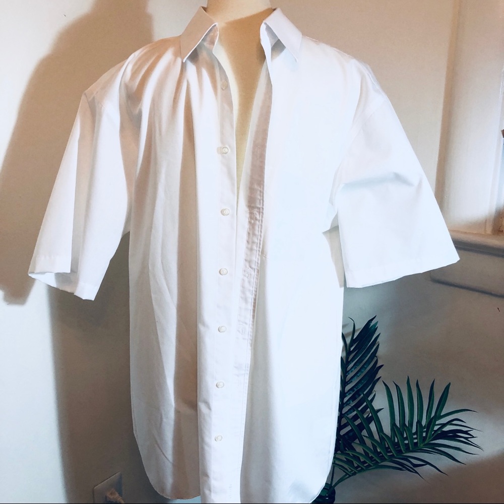 2 white short sleeve Stafford button downs size 17